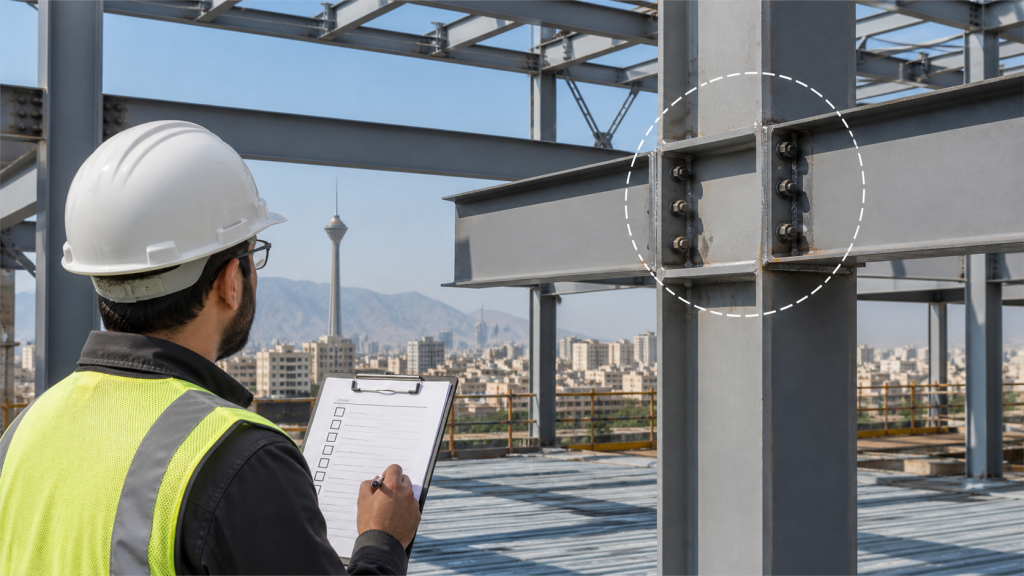 تصویرسازی بازدید ایمن اتصال جوشی تیر و ستون در اسکلت فلزی